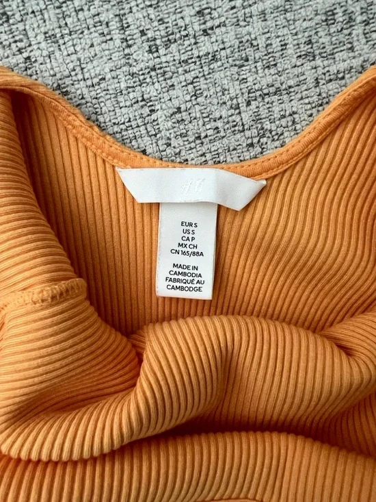 H&M Ribbed Spaghetti-Strap Bodysuit - Orange - Picture 7 of 10